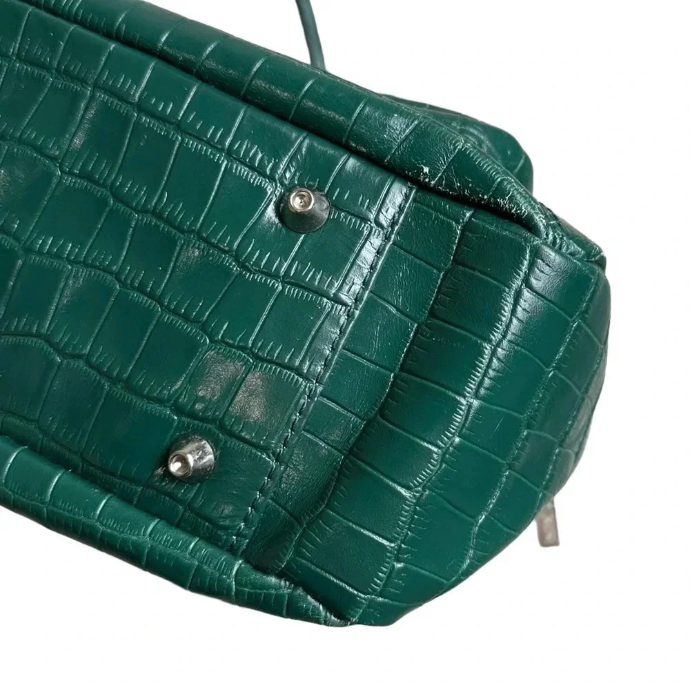 MAXX New York Green Croc Embossed Leather Shoulder Bag Silver Hardware Mobwife - Picture 15 of 16